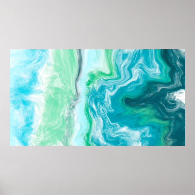 Blue, Turquoise Sea Waves Digital Fluid Art    Poster (Front)