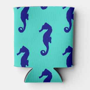 Blue Turquoise Seahorse Coastal Pattern Can Cooler