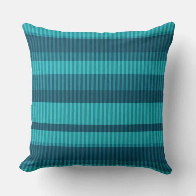 blue turquoise shades striped vertical pattern cushion (Front)