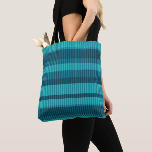 blue turquoise shades striped vertical pattern tote bag