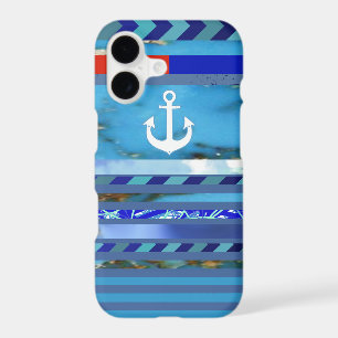 blue turquoise stripes, anchor & name