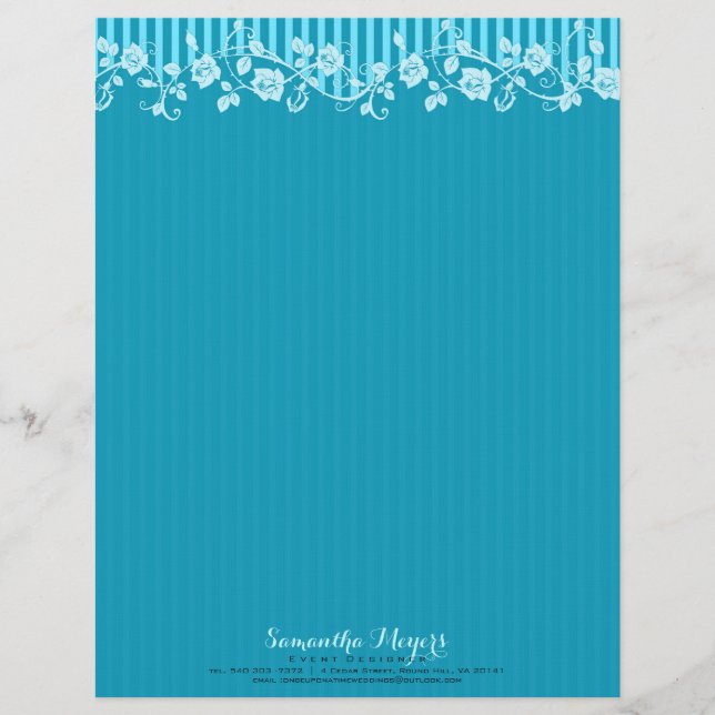 Blue & Turquoise Stripes & Floral Lace 2 Customised Letterhead (Front)