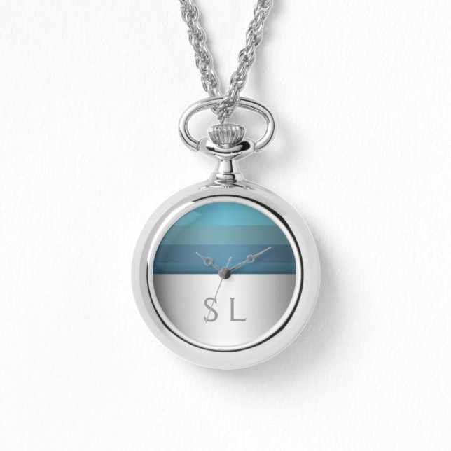 Blue Turquoise Stripes Pattern | Your Monogram Watch (Front)