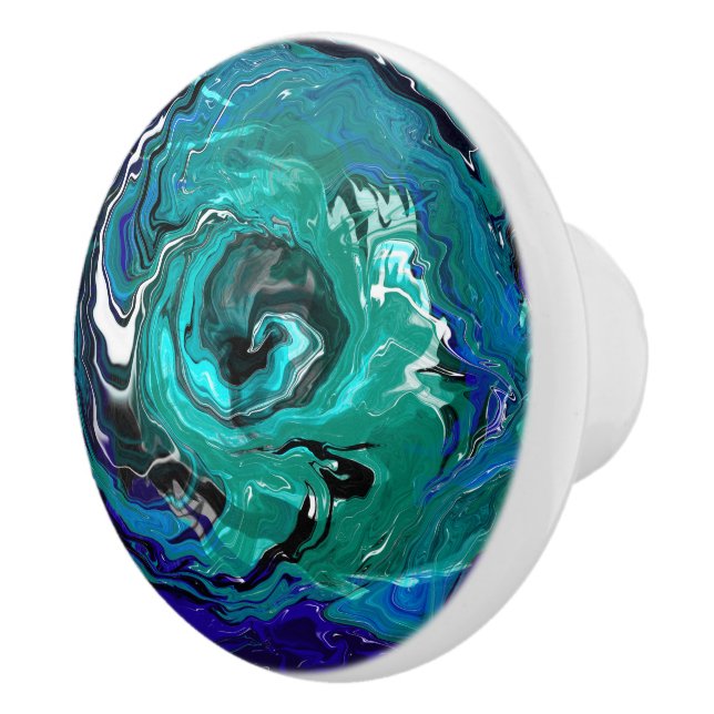 Blue, Turquoise, Teal Infinity  Ceramic Knob (Right)