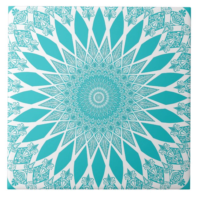 Blue Turquoise Tristyns Mandala Ceramic Tile (Front)