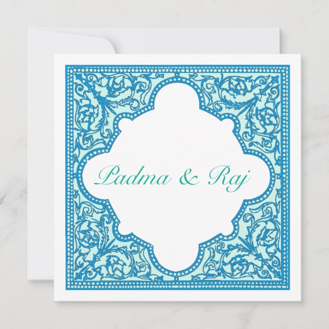 Blue & Turquoise Vintage Frame Wedding Invitation (Front)