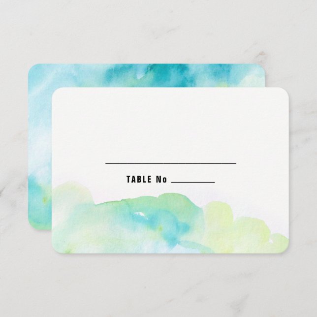 Blue Turquoise Watercolor Wedding Table Place Card (Front/Back)