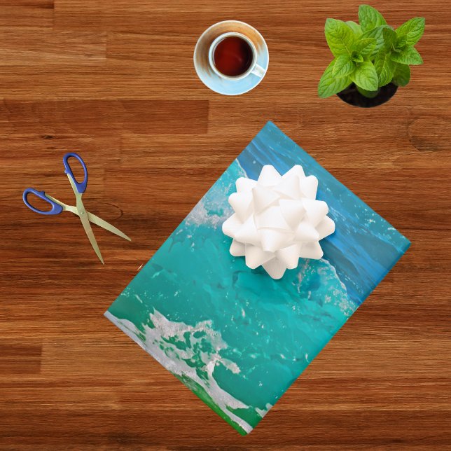 Blue Turquoise Waters Watercolor Beach     Wrapping Paper Sheet (Creator Uploaded)