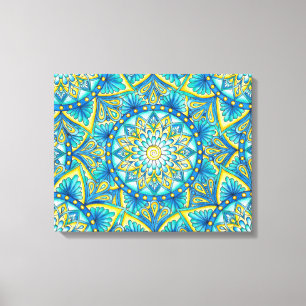 Blue Turquoise Yellow Mandala Pattern Canvas Print