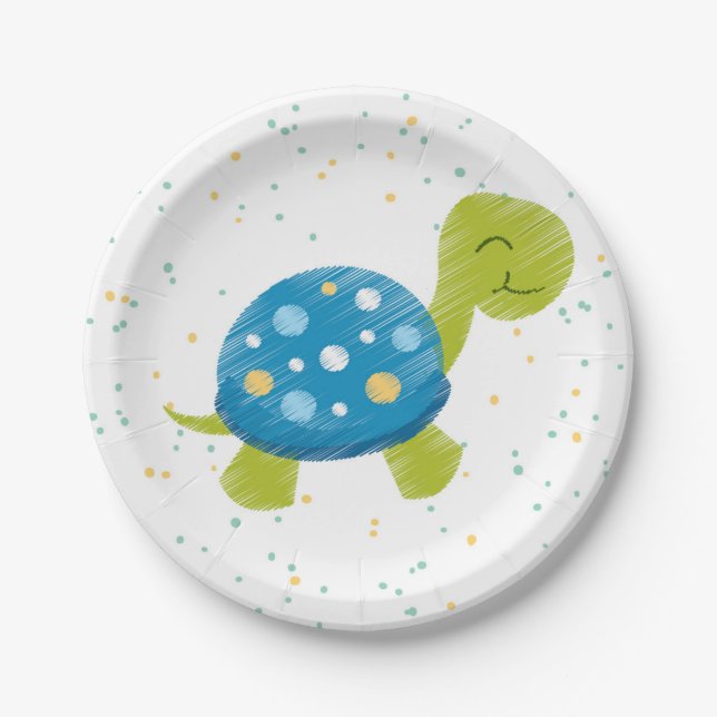 Blue Turtle Confetti Party Plate (Front)