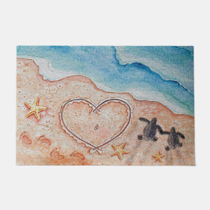 Blue Turtle Couple Love Door Mat, Ocean Doormat