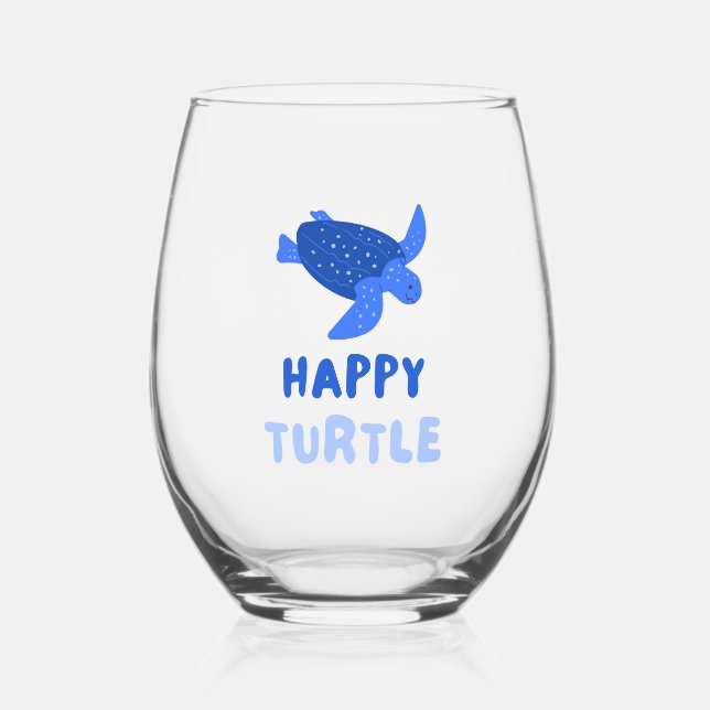 Blue Turtle Environment Earth Save Our Planet Stemless Wine Glass (Front)