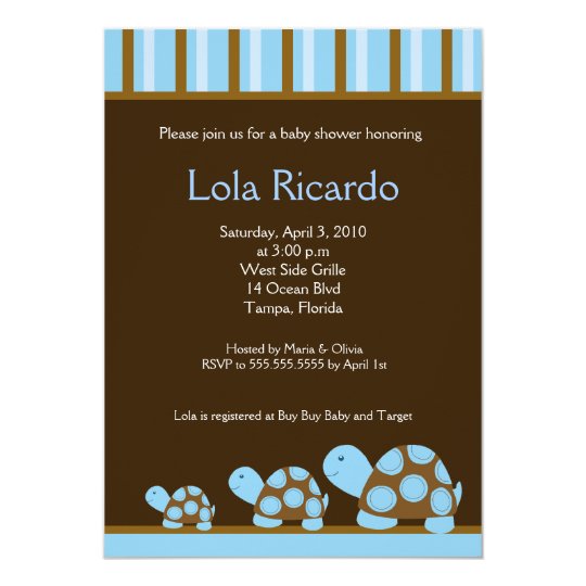 Blue Turtles Striped Baby Shower invite 5 x 7