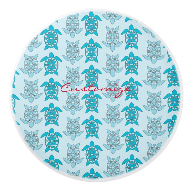 Blue Turtles Swimming Thunder_Cove Ceramic Knob (Front)