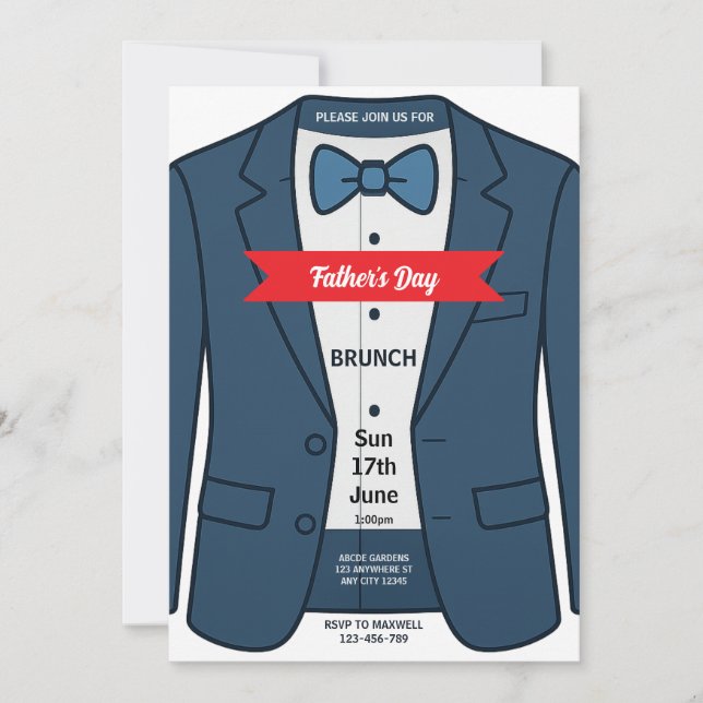 Blue Tuxedo Father's Day Brunch Invitation (Front)