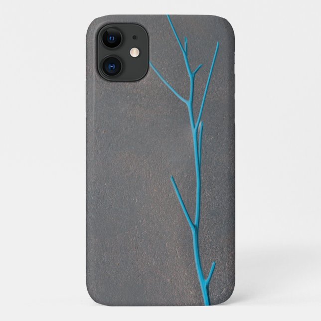 Blue Twig Grey Concrete Minimalism iPhone 11 Case (Back)