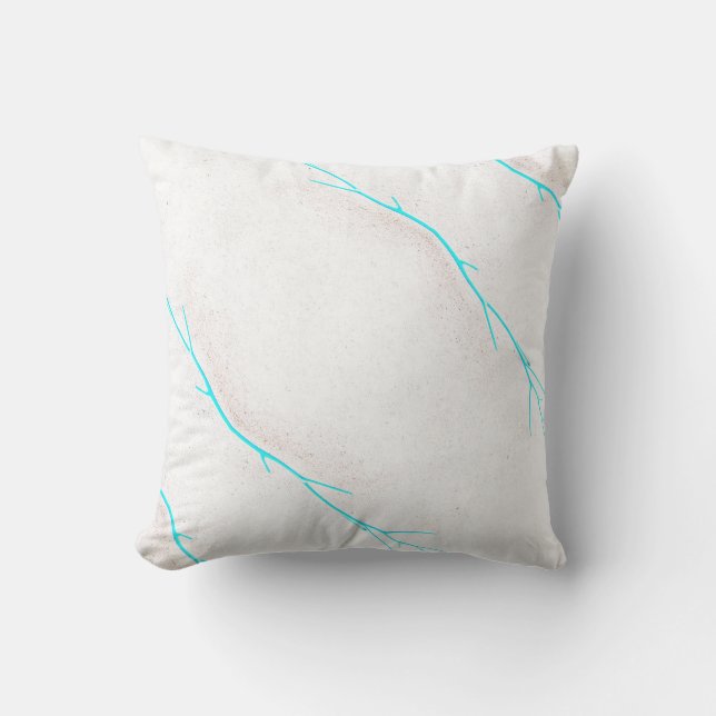 Blue Twig White Concrete Texture Cushion Pillow (Front)