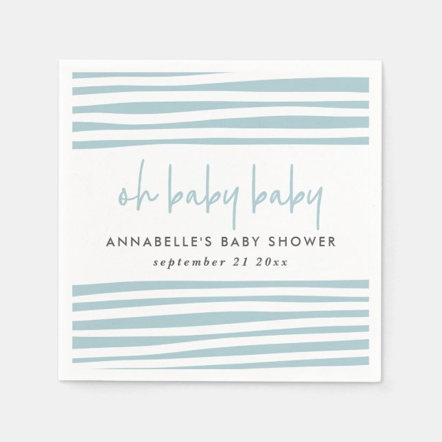 Blue twin baby shower typography modern party napkin (Front)