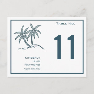 Blue Twin Palm Trees Tropical Table Number Card