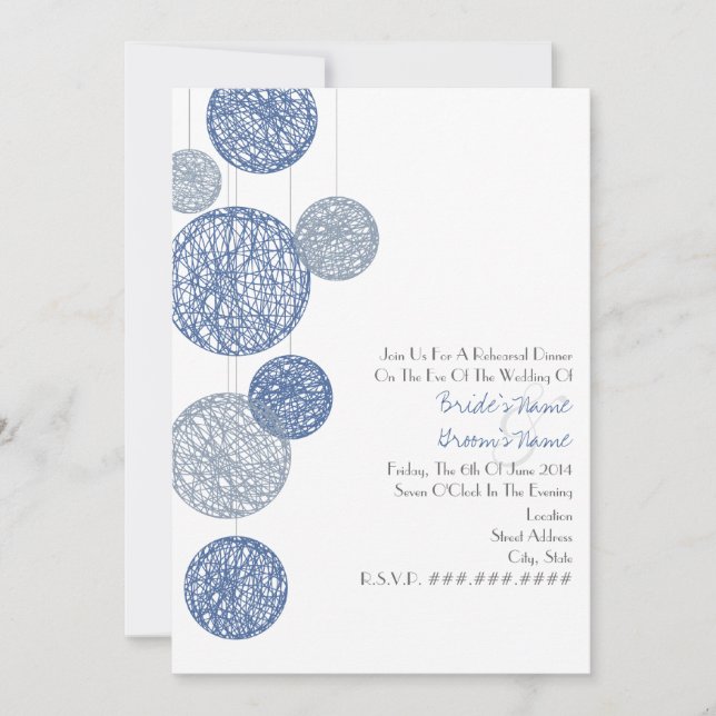Blue Twine Globes Rehearsal Dinner Invitation (Front)