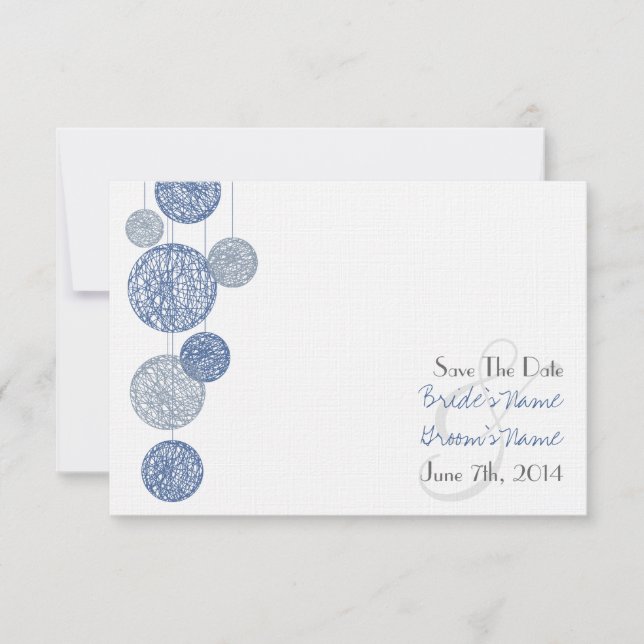 Blue Twine Globes Wedding Save The Date (Front)