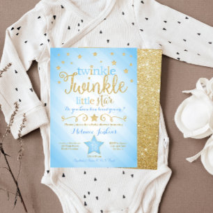 Blue Twinkle Little Star Baby Shower Invitation