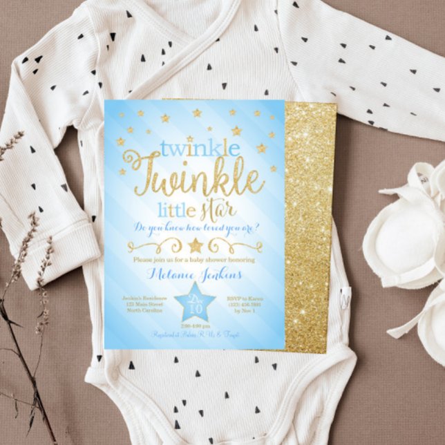 Blue Twinkle Little Star Baby Shower Invitation (Creator Uploaded)