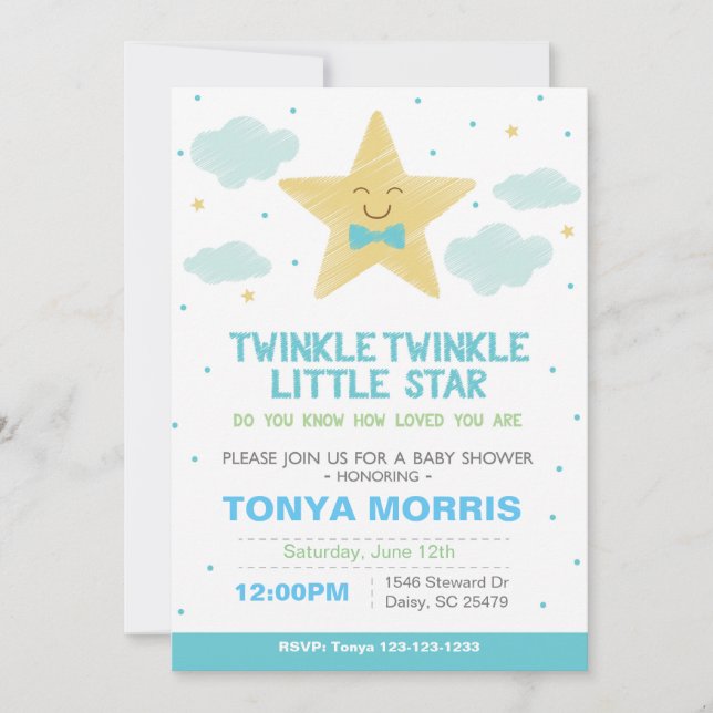 Blue Twinkle Little Star Baby Shower Invitation (Front)