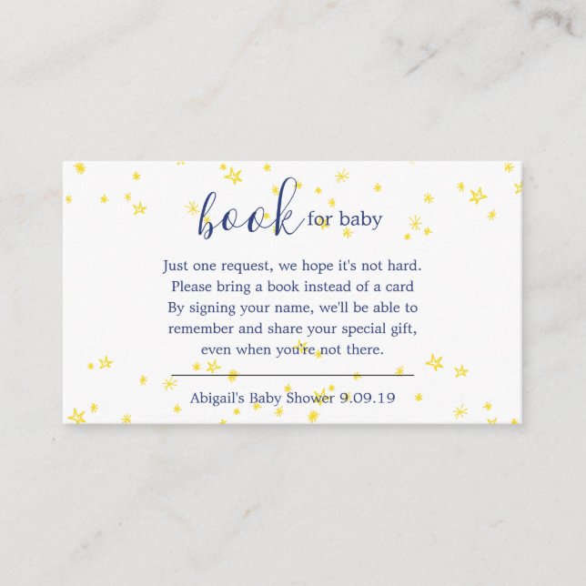 Blue Twinkle Little Star Book Request Baby Shower Enclosure Card (Front)
