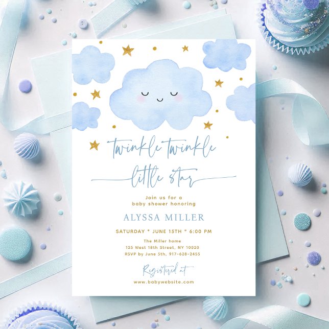 Blue Twinkle Star Cloud Baby Shower Invitation (Creator Uploaded)