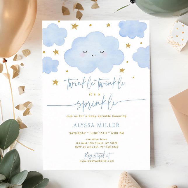 Blue Twinkle Star Cloud Baby Sprinkle Invitation (Creator Uploaded)