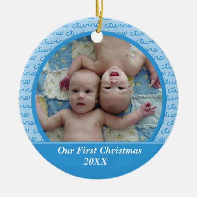 Blue Twins First Christmas Ornament (Front)