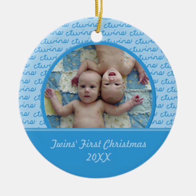 Blue Twins First Christmas Ornament (Front)