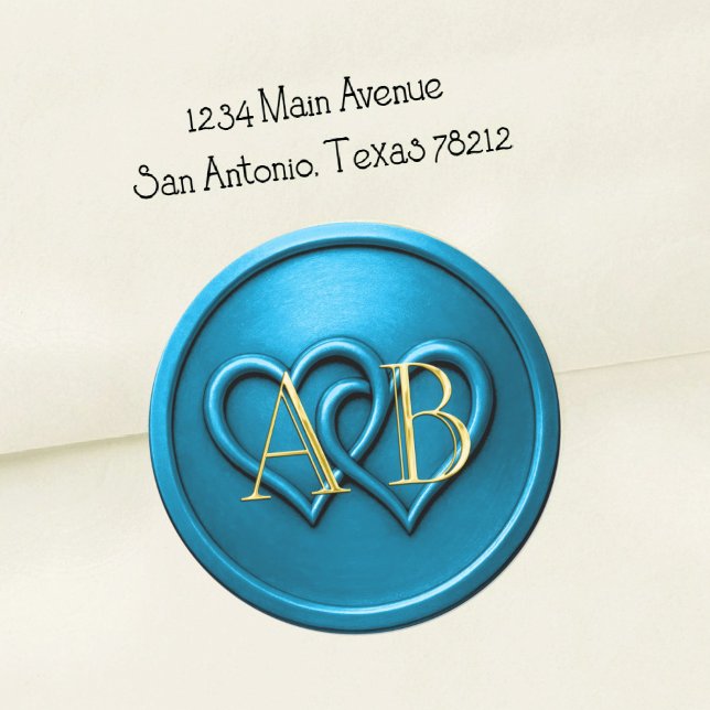 Blue Two Hearts Intertwined Monogram Wedding Classic Round Sticker (Creator Uploaded)