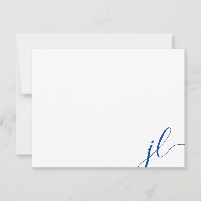 Blue Two Initials Script Calligraphy Note Card (Front)