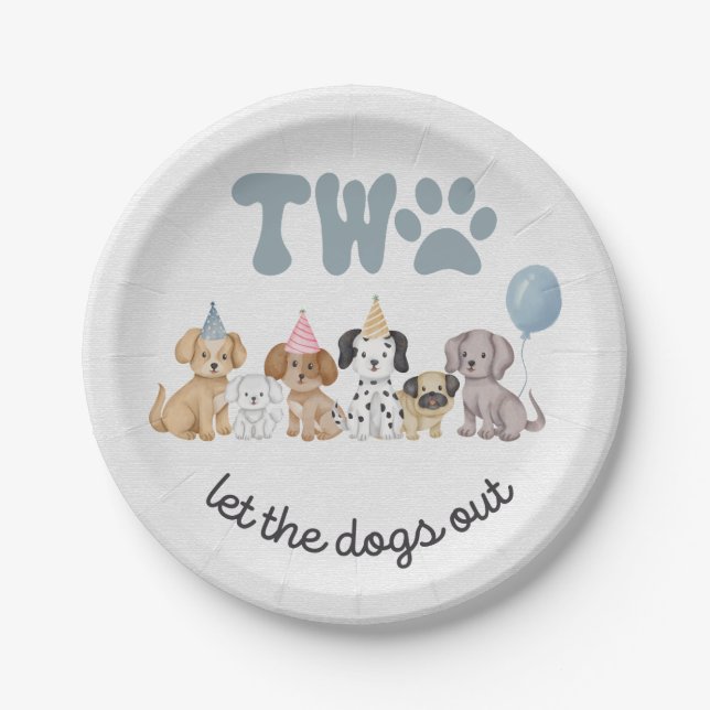 Blue Two Let the Dogs Out Party Plate (Front)