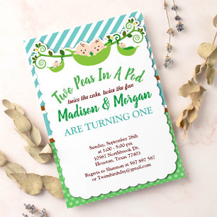Blue Two Peas In A Pod Twins Birthday Invitation