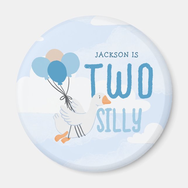Blue Two Silly Goose 2nd Birthday Party Favour Magnet (Front)