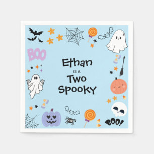 Blue Two Spooky  Cute Ghost Halloween 2nd Birthday Napkin