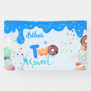 blue two sweet doughnut 2nd birthday banner