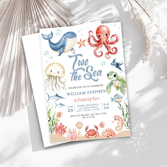 Blue Two The Sea Ocean Animals 2nd Birthday Invitation (Creator Uploaded)