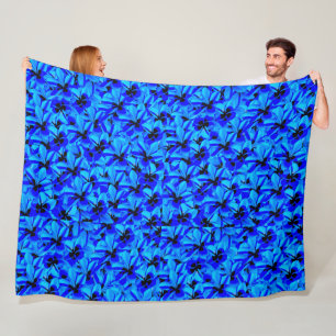 Blue Two Toned Frangipani Flowers, Fleece Blanket