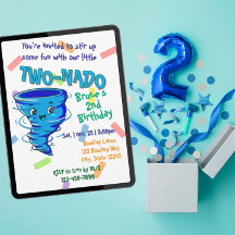 Blue TwoNado, 2nd birthday invitation