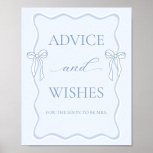 Blue Tying the knot Bridal Shower Advice Wishes Poster