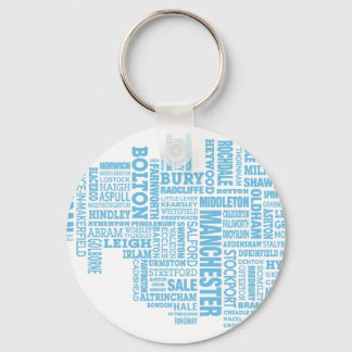 Blue Type map of Greater Manchester Key Ring