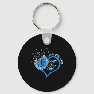 Blue Type One Diabetes Heart Butterfly Religious Key Ring
