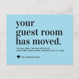 Blue Typography Guest Room Moving Announcement Postcard
