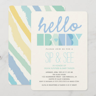 Blue Typography Hello Baby Boy Sip & See Design Invitation