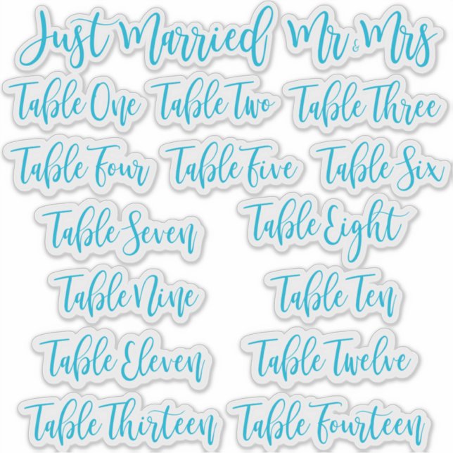 Blue Typography Just Married, Mr & Mrs and Table (Front)