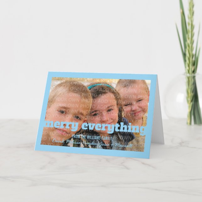 Blue Typography Merry Everything Greeting Card (Front)